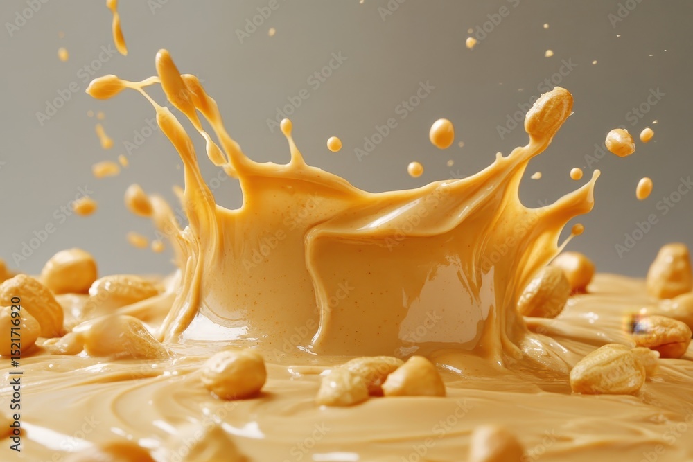 Creamy peanut butter splash with scattered peanuts, Creamy Peanut ...