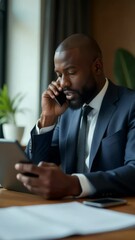 Aufkleber - Businessman holding a cell phone, possibly checking messages or making a call