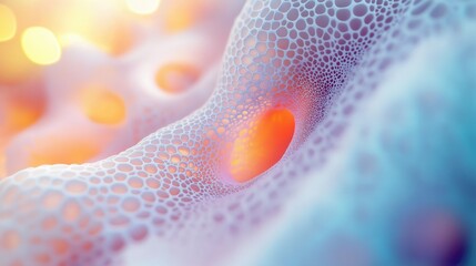 Poster - Colorful abstract foam structure with soft organic curves, fluid holes, and a pastel palette forming a surreal porous 3D texture