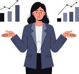 Poster - Businesswoman comparing financial bar charts with growth trends in professional attire vector illustration 