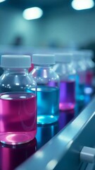 Poster - Liquid bottle on conveyor belt, a common industrial scene