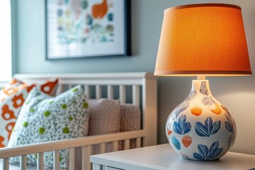 Aufkleber - Colorful lamp enhances cozy nursery with cheerful decor and soft lighting in a welcoming environment ideal for babies