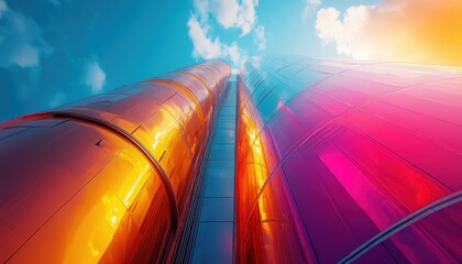 Aufkleber - Colorful abstract view of a circular tunnel featuring vibrant lights and a glowing core during nighttime, creating an atmosphere of depth and energy