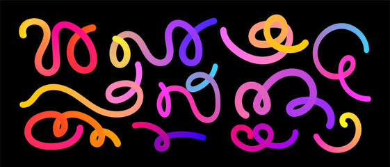 Poster - Set of vector graphic elements. Abstract shapes with smooth wavy lines, bright colors and gradient transitions.