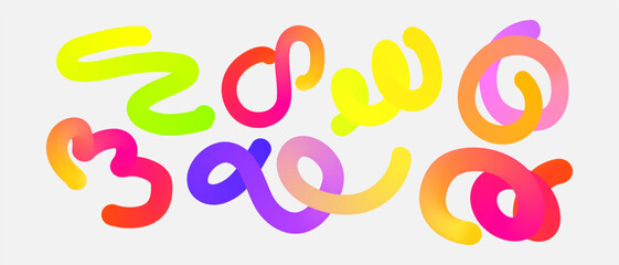 Poster - Set of vector graphic elements. Abstract shapes with smooth wavy lines, bright colors and gradient transitions.