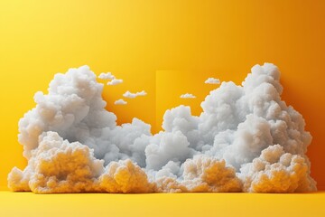 Aufkleber - Bright yellow background contrasts with fluffy white clouds creating a dreamy and uplifting atmosphere in a creative display