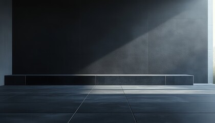 Aufkleber - Minimalist interior space with a dark wall and sleek flooring illuminated by natural light