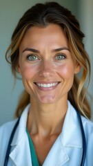Aufkleber - A woman holding a stethoscope, ready to examine or diagnose patients