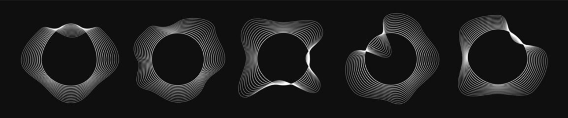 Poster - Set of round curved frames with dynamic wavy stripes