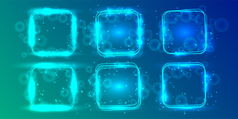 Poster - Neon rounded square frame with shining effects and sparkles