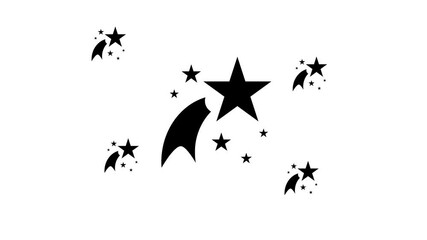 Poster - Zoom in and out animation the fireworks symbol. Large black symbol in the center and four small symbols around. Seamless looped 4k animation on white background
