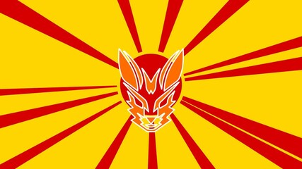 Poster - Hare's head symbol on the background of animation from moving rays of the sun. Large orange symbol increases slightly. Seamless looped 4k animation on yellow background