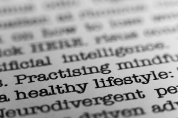 Leinwandbilder - Healthy lifestyle. Text printed on a page. A piece of paper with a phrase written in retro typewriter font