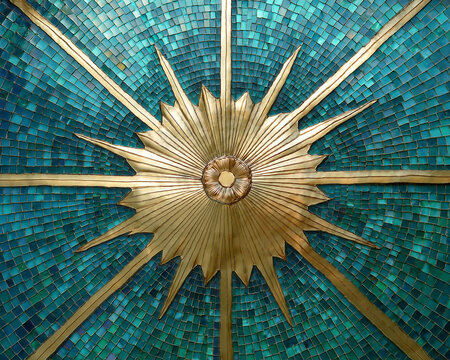 Gold and Teal Leaf Mosaic with Sunburst Accents