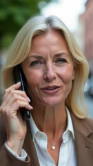 Aufkleber - A woman smiling while talking on her cell phone