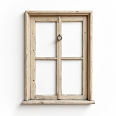 Poster - Wooden window frame isolated against white background. Architectural details, window design, decor, interior, exterior design, vintage element. Empty blank space. Perfect for background, mockup,