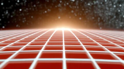 Leinwandbilder - Infinite Grid: A mesmerizing perspective, a red grid extends towards a vibrant light, drawing the eye into a universe of endless possibilities. This photo shows creativity and future.