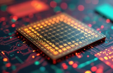 Poster - Silicon wafer, integrated circuit manufacturing semiconductor chip. Digital technology design, data transfer, tech industry. Microchip, microcircuit, processor, modern computing engineering
