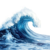 Powerful ocean wave crashing with vibrant blue hues during daytime