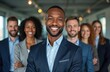 © miss irine - Successful diverse business team portrait. African American businessman leader smiles with colleagues. Corporate people group together. Teamwork, partnership, confident, pro.