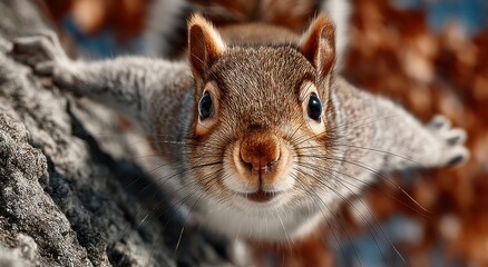Poster - Close-Up of Squirrel Face on Tree Branch, Symbolizing Wildlife Conservation and Environmental Awareness in Nature Photography : Generative AI