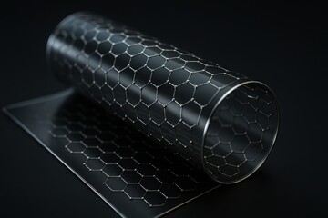 Poster - A sleek cylindrical object featuring a hexagonal pattern design, set against a dark background, showcasing modern aesthetics and geometric precision.