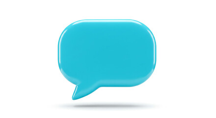 Poster - A glossy turquoise speech bubble with a shadow on a white background in a studio shot image style