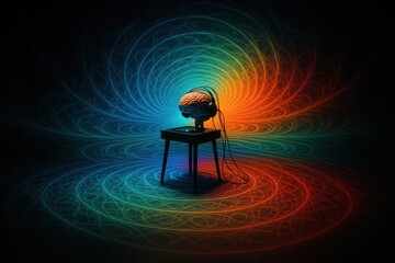 Fototapete - Abstract Representation of a Brain with Vibrant Colorful Patterns and Light Effects