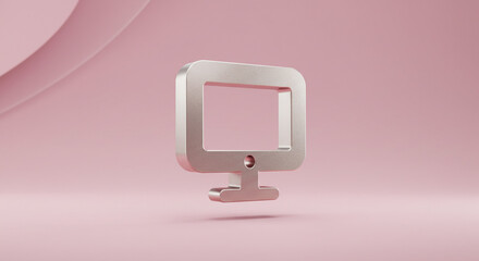 Poster - A minimalist silver computer monitor icon against a soft pink gradient background in a studio setting