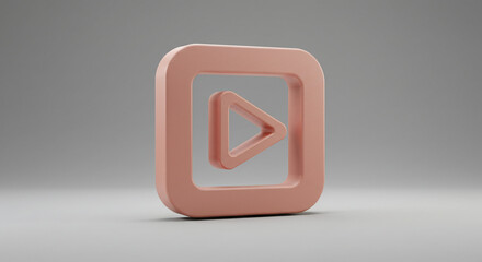 Poster - A square frame with rounded corners encompassing a play button on a neutral background in three d render