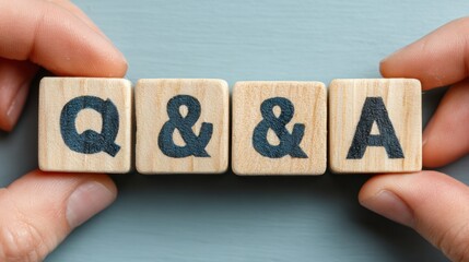 Poster - Q&A Wooden Blocks Held by Fingers, Representing Knowledge Sharing and Customer Support, Ideal for Business Communication and Problem Solving : Generative AI