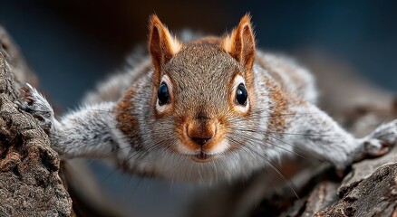 Poster - Eastern Gray Squirrel Close-Up on Tree Branch, Symbolizing Wildlife Preservation and Environmental Awareness, Perfect for Nature Conservation Campaigns : Generative AI