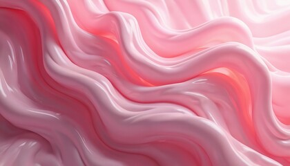 Poster - Abstract 3D wallpaper in pink colors with glossy, flowing, wavy shapes. Aesthetic design elements, modern art background. Delicate gradient texture, perfect for beauty, fashion, digital design, web