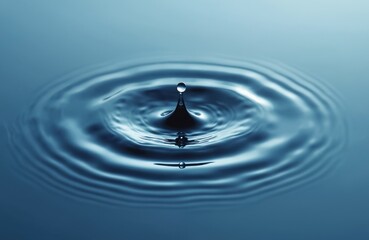 Leinwandbilder - Water drop splash on water surface. Beautiful circular wave ripple with blue background. Water concept of falling droplet, splash, purity, freshness. Abstract macro photo of nature detail.