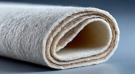 Poster - Rolled Up Layered White Felt Material, Showcasing Texture and Industrial Manufacturing Processes for Product Presentation and Sustainable Packaging Solutions : Generative AI