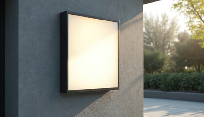 Aufkleber - Empty square light box display on wall outdoors. Blank advertising space for ad, information, poster, banner. Modern marketing, promotion concept. Signboard with copy space.