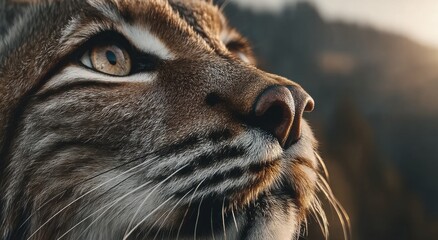 Aufkleber - Close-Up of Lynx Face at Sunset, Symbolizing Wildlife Conservation and Environmental Awareness for Nature Bloggers : Generative AI