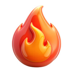 3d glossy fire flame icon isolated on transparent background
