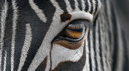 Poster - Close-Up of Zebra Eye Showing Striking Pattern, Representing Wildlife Conservation and Natural Beauty : Generative AI