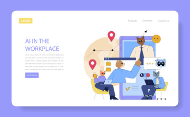 Poster - AI In The Workplace. Flat Vector Illustration