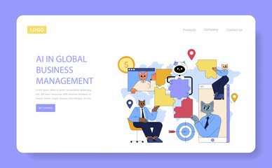 Poster - AI In Global Business Management. Flat Vector Illustration