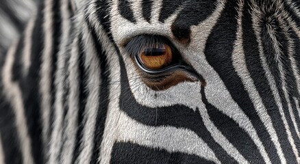 Aufkleber - Close-Up of Zebra Eye and Stripes, Representing Wildlife Conservation and Animal Protection Awareness, Showing Natural Beauty and Vulnerability : Generative AI