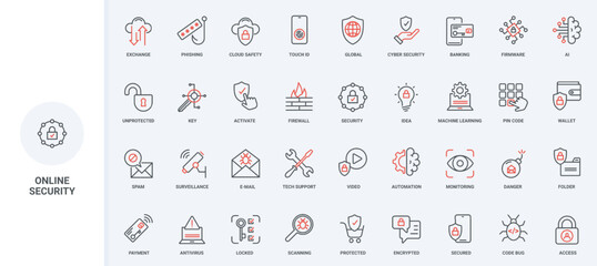 Aufkleber - online secure data, cybersecurity and privacy information protection with firewall, antivirus line i