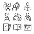 © Svitlana - Adult Learning Icons. Outline icon set of adult learning theories: andragogy model, self-concept icon, prior experience, readiness