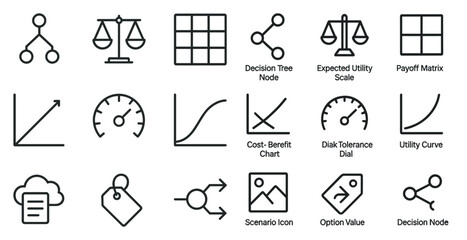Poster - Business analytics icons set for decision-making and financial planning