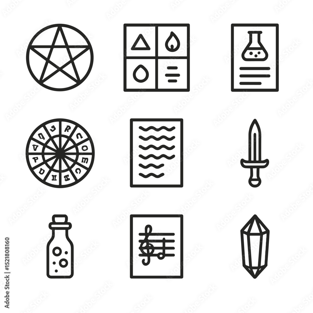 Magic Icon Collection. Outline icon set of spellcasting reference ...