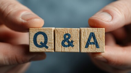 Poster - Wooden Blocks Spelling Q&A Held by Hands, Illustrating Knowledge Sharing and Information Exchange for Business Solutions and Problem Solving : Generative AI