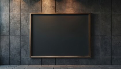 Aufkleber - Blank signboard mockup on dark wall. Empty banner in frame for advertising. Minimalist modern interior with copy space. Suitable for company logo branding, shop facade, product placement.