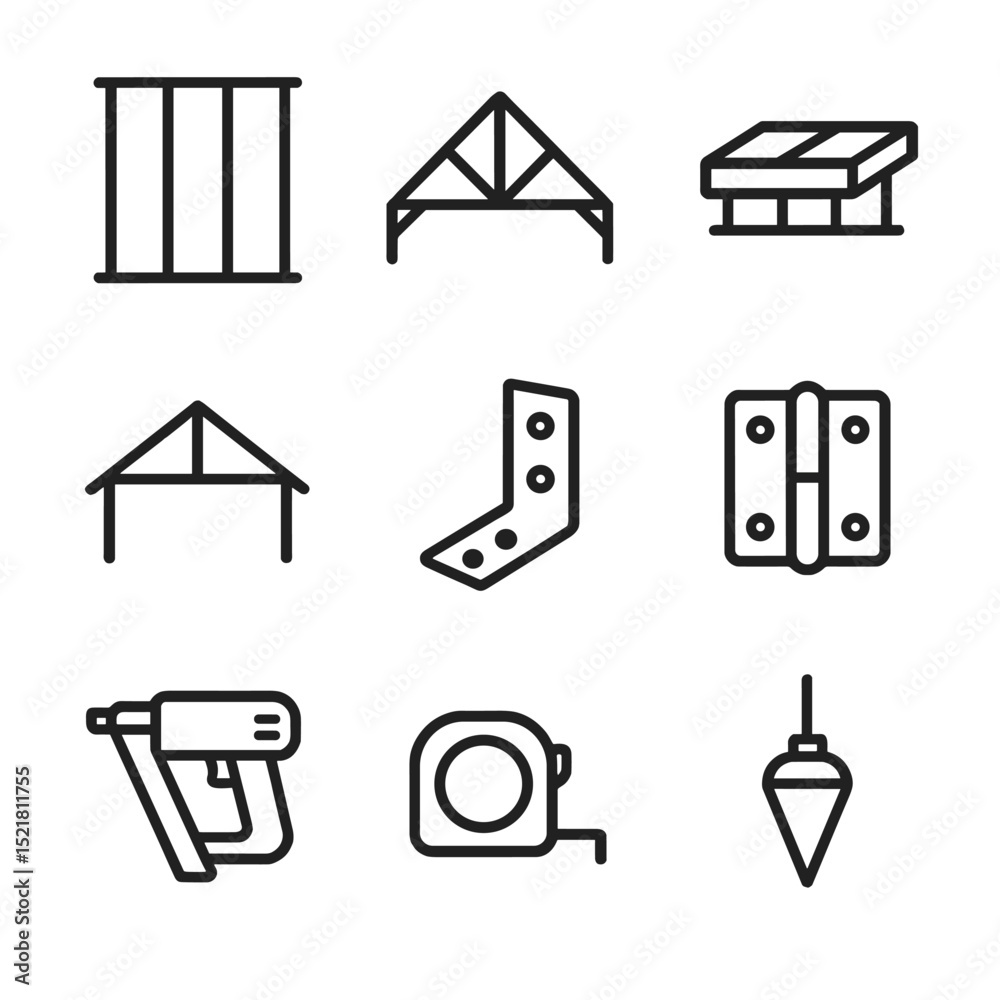 Framing Structure Icons. Outline icon set of framing structure: wall ...