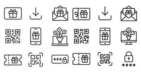 gift icons for web and app design with qr codes and security elements